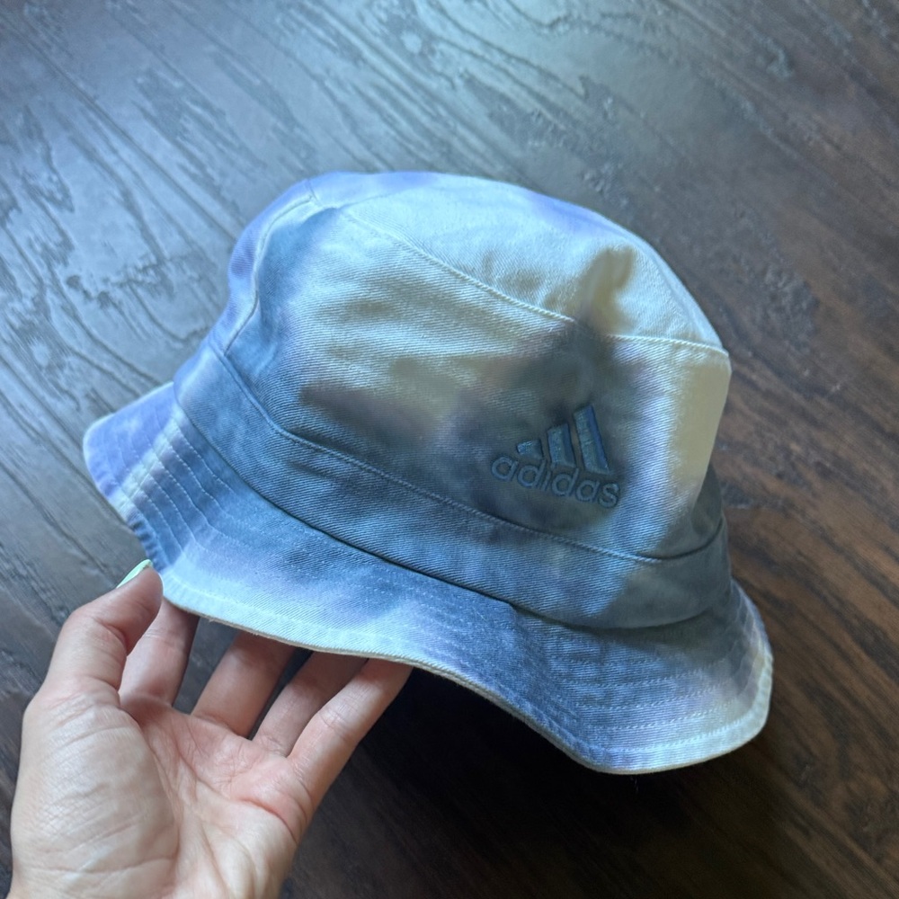 Adidas Blue and White Tie-Dye Bucket Hat